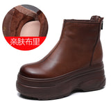 Breakj The Children Of Thin Boots Autumn And Winter New Cow Skin Pine Cake Bottom Leather Small Short Boots Soft Bottom Fashion Boots