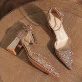 Breakj Shoes Crystal Shoes Women Wedding Shoes White Wedding Shoes Coarse Hedliers Buckle High