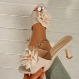 Breakj Summer New Large-Size Women's Shoes Fashion Flowers High-Heeled Slippers Women's Cool