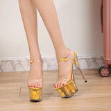 Women Sandals High Heels 17cm Fine heel Waterproof Sandals Female Shoes Flowers Platforms 7cm Transparent Crystal Wedding