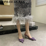 Women Sandals Sweet Bow Knot High Heel Slingback Sandal For Women Elegant Pointed Toe Mule 2023 Spring Luxury Ladies