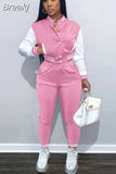 Pink Printed Baseball Coat Pants Two Piece Sets Spring Fall Outfits Womens Track Suits Casual Fashion Streetwear
