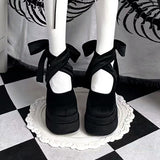 Breakj Thick-Soled New Chinese Single-Shoe Women Waterproof Table Small Velvet High Heels Cross With Round Head Mary Treasure