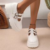 Buckle Strap Chunky Platform Pumps Women Patent Leather Thick Bottom Gothic Shoes Woman Punk Thick Heels Mary Jane