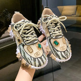 Breakj Shoes Female 2023 European Goods Hot Style Shoes New Summer Breathable Single Shoes Thick Sole Recreational Sports Water Diamond Net