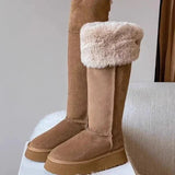 Women's Keep Warm Short Plush Flat Suede Snow Boots New Platform Knee High Boots for Women Outdoor Casual Cotton