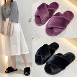 Breakj And Winter New Big Rabbit Velvet Cross With Couple Floor Cotton Slippers Indoor Warm Anti-Slip Cotton