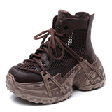 Breakj Layer Of Cow Skin Retro Cool Boots Women 2025 Summer New Breathable Hollow Mesh Sandals Thick Soles Leisure Short