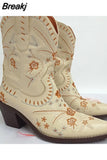 New 2023 Spring Autumn Western Boots With Flower Fashion Cowgirl Walking Comfy Woman Ankle Boot