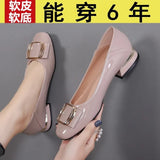 Women Sweet Round Toe Cool Comfort Square Heel Pumps for Party Lady Pink Pu Leather Stylish Elegant Heel