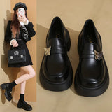 Breakj Thick-Bottomed British Wind Small Leather Shoes Women 2025 Autumn New Black One-Legged Butterfly Single Shoes Lefu Shoes