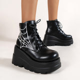 Breakj Thick-Bottomed Large-Size Short Boots Women's Autumn New Pine Pastry Bottom With Printed Leather Boots Martin