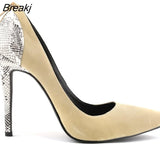 Women Sexy High Heels Shoes Velvet Snake Pattern Pointed Toe Zipper Female Pumps Woman Wedding Big Size