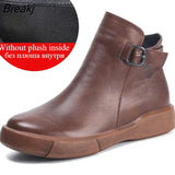 Winter Genuine Leather Ankle Boots Round Toe 2022 Handmade Lady Soft Flat Shoes Comfortable Side Zip Short