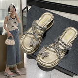 Breakj Red Water Drill Slippers Women Wear 2025 Summer Thick Bottoms And Two Wearing Butterflies Sandals Fairy Wind And Cool