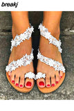 Summer Women Sandals Sweet Boho Pearl Decoration Sandals Leather Flats Plus Size Women Beach Sand Holiday Shoes