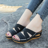 Cool Slippers Female Slope Heel Fish Mouth Thick Size Shoes Multi-Color Embroidered Cool Drag