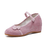 Breakj Heels Single Shoes Spring And Autumn Knot Plate Jacquard Cotton Plain Color Mother Cloth Shoes Women's