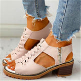 Breakj Summer New Women's Shoes Korean Version Of Coarse Sandals Side Zipper Leisure Slope And Solid Color Coarse Large-Size Sandals