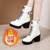 Martin Boots 2023 Autumn And Winter New Thick-Soled Waterproof Table British Style Thick Heels With Velvet Lace Middle Boot