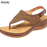 Women Strap Sandals Women's Flats Open Toe Solid Casual Shoes Rome Wedges Thong Sandals Sexy Ladies