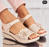Slope Heel Sandals Women's 2023 Summer New Hollowed-Out Flowers Thick Soles Sandals Beach Women's