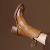 Thick Heel Brown Short Boots Female British Wind Side Zipper High Heel Wipe Color Retro Round Head Martin Boots A Generation