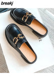 Leather Women's Summer Closed Toe Slippers Outer Wear Ladies Fashion Slip on Mules Shoes Low Heel Platform Beach
