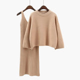 Pieces Suit Women Sweater Dress Set Spring Winter O Neck Loose Sweaters And Knitted Vest Dress Female Jumper Sweater