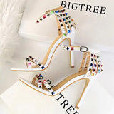 Shoes Color Rivets Women Sandals Roman Style Heeled Sandals Hollow Out High Heels Stiletto Sexy Party Shoes