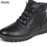 Leather Shoes Woman Winter Boots 2020 Women's Ankle Boots Flat With Zip Fur Female Retro
