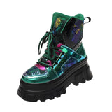 Glitter Motorcycle Boots Women Gothic Chunky Platform Ankle Boots Autumn Winter Thick Bottom Lace Up Punk Shoes