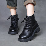 Breakj Layer Of Cowhide English Style Martin Boots Women Autumn And Winter New Warm Plus Velvet Short Boots Fashion Women's