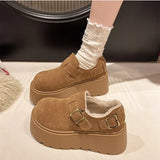 Breakj Cake Bao Head Thick-Soled Birken Shoes Women 2025 Plus Velvet Small Man Height To Keep Warm Haired Shoes Cotton Shoes Plus