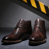 Breakj Men's Round-Head Casual Shoes Men's Leather Boots Front Strap Pressed Martin Boots Plus Size Men's