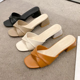 Breakj Small Vintage Brown Coarse Heel Wearing Slippers Women In The Summer Of 2025 Lazy People With A Word Of Cool Drag Muller