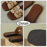 Size 32-43 Women Slippers Indoor House Real Leather Flats Shoes Woman Summer 2023 Fashion Chain Low Heels Slides
