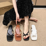 Breakj Summer New Large-Size Toe Square Bow Bow Fine Heel Heel Cold