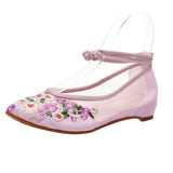 Breakj Shoes Tip Fashion Plate Buckle Beef Tendon Bottom Low Heel Women's Shoes Sandals Mesh Gauze Embroidered Cloth