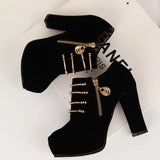 Breakj Coarse And Short Boots Women High Heel Single Boots Side Zipper Martin