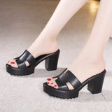Medium Heels Thick Heel Slippers Women's Summer Thick-Soled Waterproof Platform Fashionable To Wear One-Word Flip-Flops Large Size 40-43