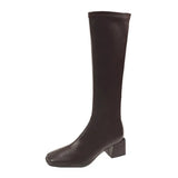 Women But Knee 2023 Spring And Autumn Small Tall And Velvet Thin Boots Thick High Heel Square Head Knight