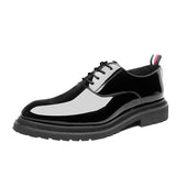 Breakj Men's British Korean Patent Leather Bright Pointed Lace Rock Trend Business Casual Leather Shoes