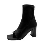 Breakj Short-Shoe Women 2025 Spring Clip Toe Elastic Sleeve Fish Mouth Coarse And Cool Boots Women's Boots Square High