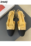 Elegant Mixed Color Slingback Sandals Women Elastic Band Back Strap Flat Ballet New Design Shoes Brand Mule Office