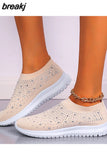 Crystal Breathable Mesh Sneakers Shoes for Women Comfortable Soft Bottom Flats Plus Size 43 Non Slip Casual Shoes