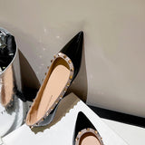 Breakj Temperament Small Fragrant Evening Wind Tip Single Shoes Women Shallow Mouth 2025 New Spring And Autumn Flat Bottom Shoes Rivet