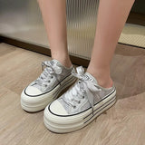 Semi-Slippers Women's Summer 2024 New Style Thick Soles Without Heels Breathable Mesh Lazy People Put On Sandals With One