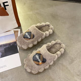 Bow Tie Wool Slippers Lovers Wear The New Korean Version Of Thick-Soled Household Cotton Slippers In Autumn And