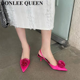 Brand Flower Slingbacks Sandals Women Thin High Heels Pointed Toe Mules Shoes Wedding Bridal Ladies Elegant Dress